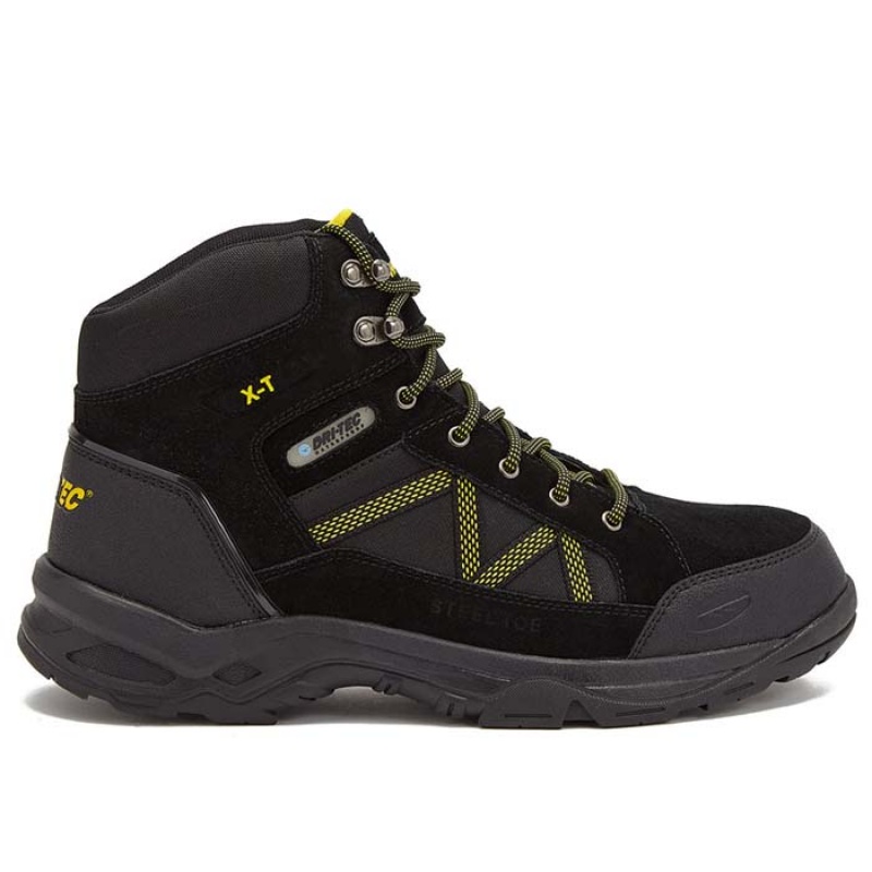 Botas De Trabajo Hi-Tec Keaton Hiker Steel Puntera Hombre Negros Amarillos | MX28-92